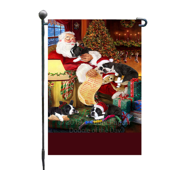 Personalized Boston Terrier Dogs and Puppies Sleeping with Santa Custom Garden Flags GFLG-DOTD-A62608