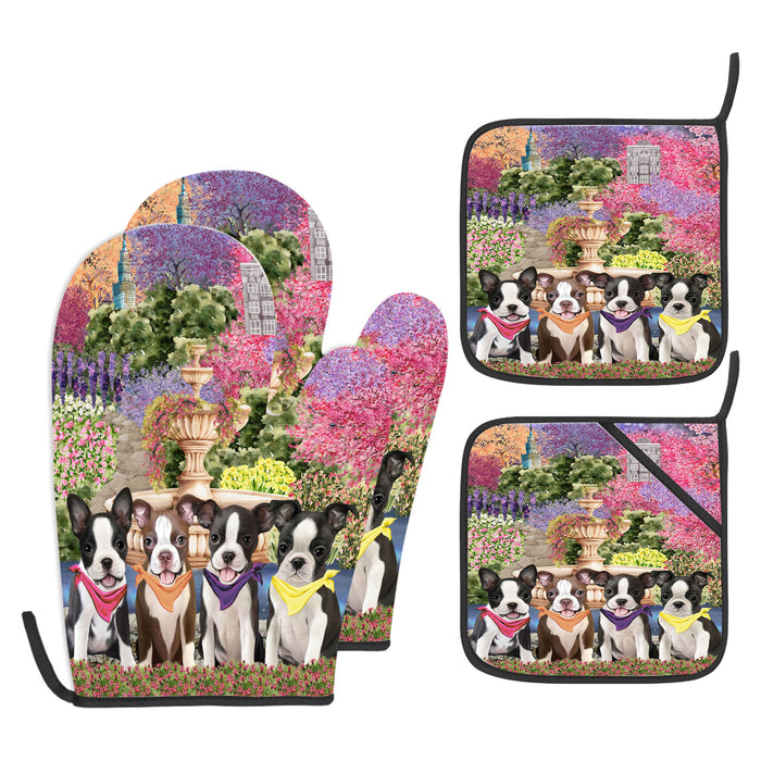 Boston Terrier Oven Mitts and Pot Holder Set, Explore a Variety of Personalized Designs, Custom, Kitchen Gloves for Cooking with Potholders, Pet and Dog Gift Lovers