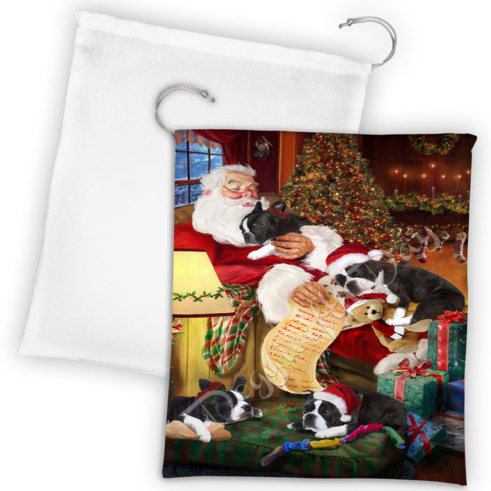 Santa Sleeping with Boston Terrier Dogs Drawstring Laundry or Gift Bag LGB48787