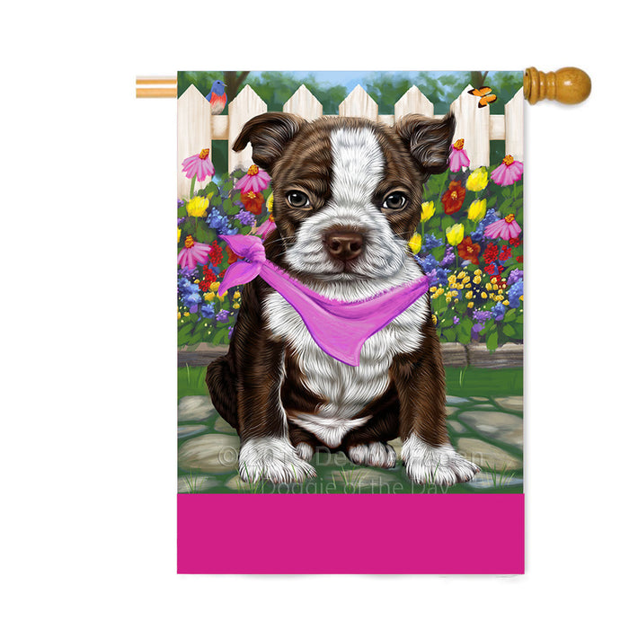 Personalized Spring Floral Boston Terrier Dog Custom House Flag FLG-DOTD-A62830