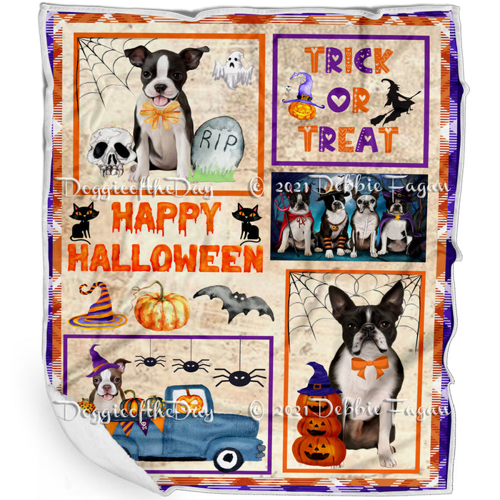 Happy Halloween Trick or Treat Boston Terrier Dogs Blanket BLNKT143727