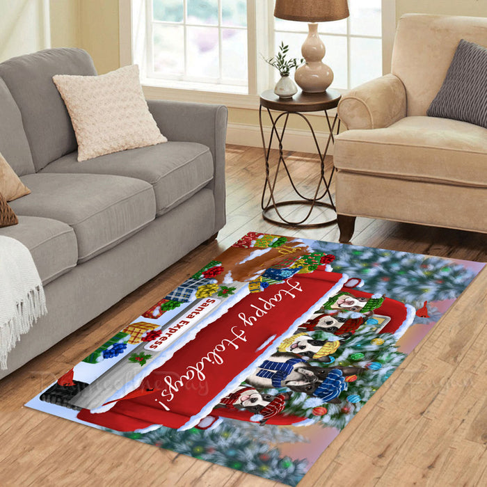 Christmas Red Truck Travlin Home for the Holidays Boston Terrier Dogs Area Rug - Ultra Soft Cute Pet Printed Unique Style Floor Living Room Carpet Decorative Rug for Indoor Gift for Pet Lovers