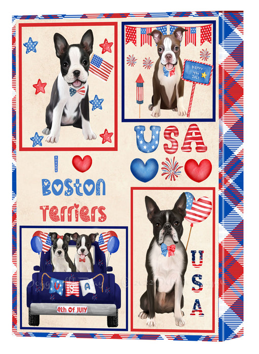 4th of July Independence Day I Love USA Boston Terrier Dogs Canvas Wall Art - Premium Quality Ready to Hang Room Decor Wall Art Canvas - Unique Animal Printed Digital Painting for Decoration