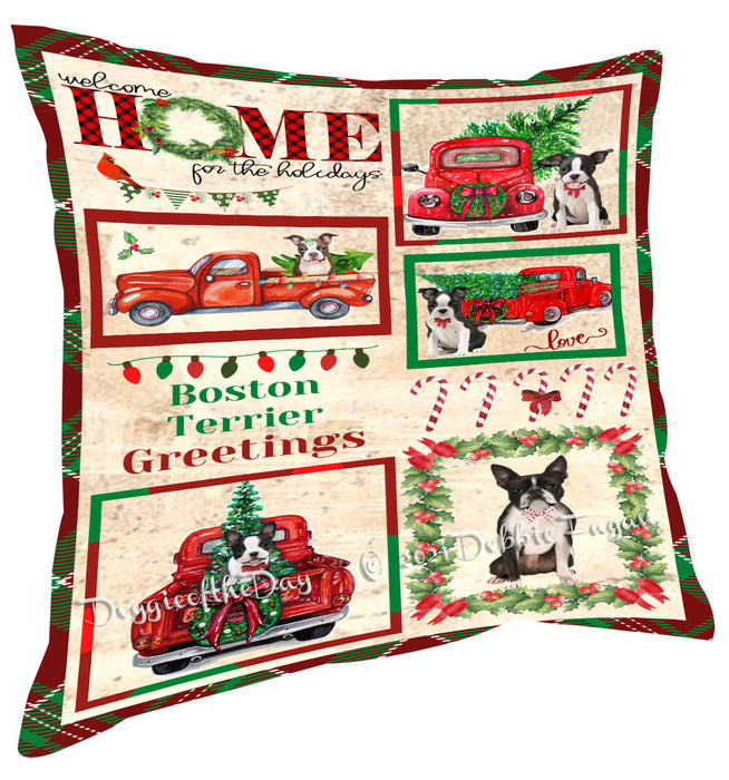 Welcome Home for Christmas Holidays Boston Terrier Dogs Pillow with Top Quality High-Resolution Images - Ultra Soft Pet Pillows for Sleeping - Reversible & Comfort - Ideal Gift for Dog Lover - Cushion for Sofa Couch Bed - 100% Polyester