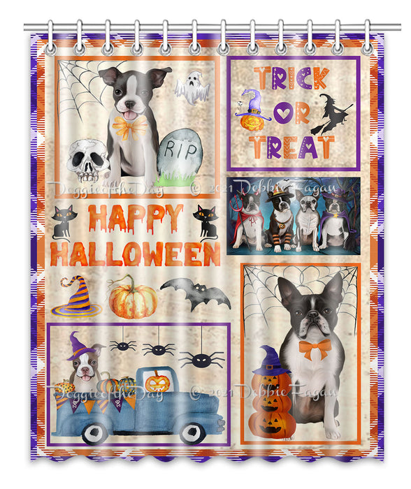 Happy Halloween Trick or Treat Boston Terrier Dogs Shower Curtain Bathroom Accessories Decor Bath Tub Screens