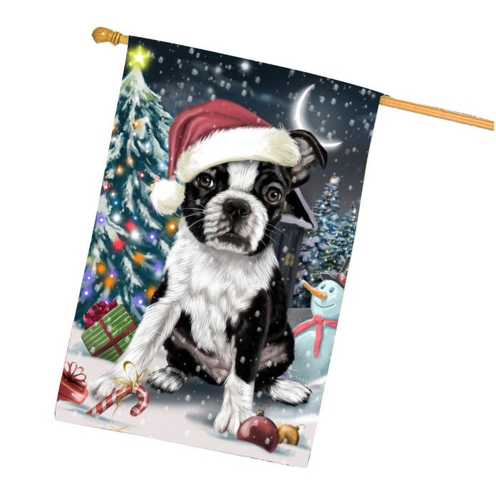 Have a Holly Jolly Christmas Boston Terrier Dog House Flag Outdoor Decorative Double Sided Pet Portrait Weather Resistant Premium Quality Animal Printed Home Decorative Flags 100% Polyester FLG67848