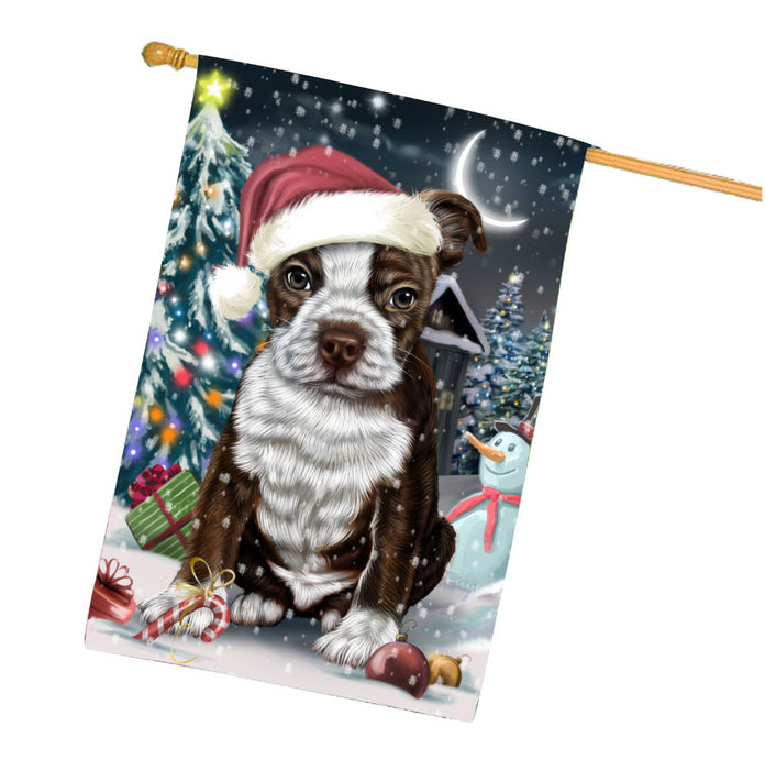 Have a Holly Jolly Christmas Boston Terrier Dog House Flag Outdoor Decorative Double Sided Pet Portrait Weather Resistant Premium Quality Animal Printed Home Decorative Flags 100% Polyester FLG67849