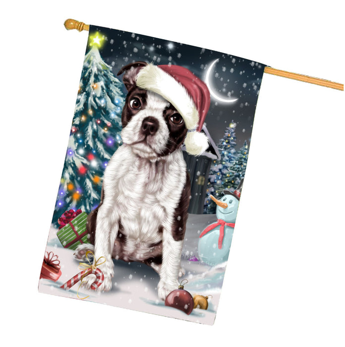 Have a Holly Jolly Christmas Boston Terrier Dog House Flag Outdoor Decorative Double Sided Pet Portrait Weather Resistant Premium Quality Animal Printed Home Decorative Flags 100% Polyester FLG67850