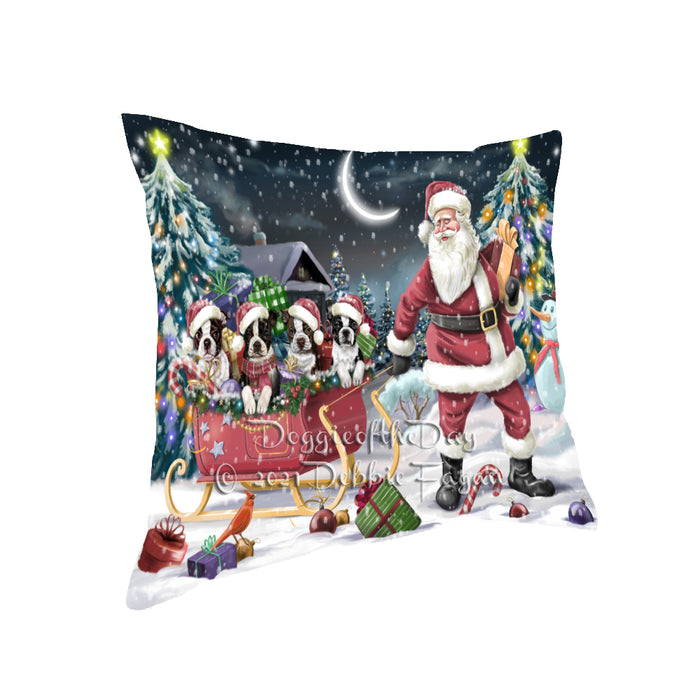 Christmas Santa Sled Boston Terrier Dogs Pillow with Top Quality High-Resolution Images - Ultra Soft Pet Pillows for Sleeping - Reversible & Comfort - Ideal Gift for Dog Lover - Cushion for Sofa Couch Bed - 100% Polyester