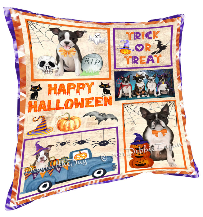 Happy Halloween Trick or Treat Boston Terrier Dogs Pillow with Top Quality High-Resolution Images - Ultra Soft Pet Pillows for Sleeping - Reversible & Comfort - Ideal Gift for Dog Lover - Cushion for Sofa Couch Bed - 100% Polyester