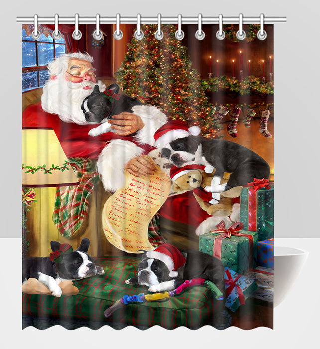 Santa Sleeping with Boston Terrier Dogs Shower Curtain