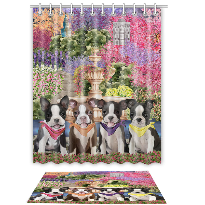 Boston Terrier Shower Curtain with Bath Mat Combo: Curtains with hooks and Rug Set Bathroom Decor, Custom, Explore a Variety of Designs, Personalized, Pet Gift for Dog Lovers