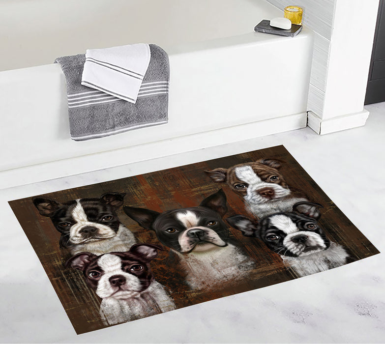 Rustic Boston Terrier Dogs Bath Mat