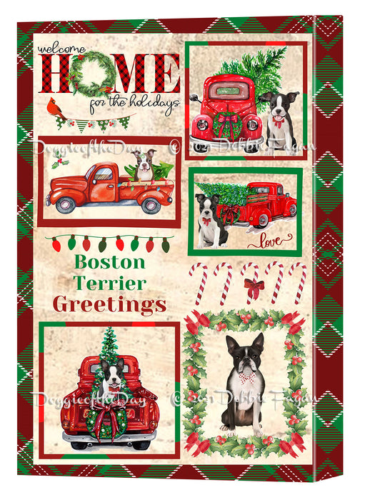 Welcome Home for Christmas Holidays Boston Terrier Dogs Canvas Wall Art Decor - Premium Quality Canvas Wall Art for Living Room Bedroom Home Office Decor Ready to Hang CVS149363