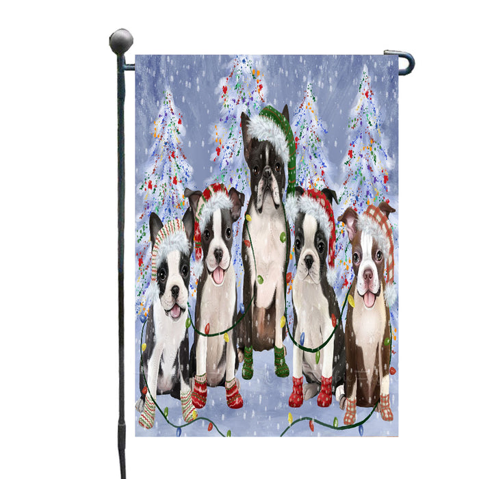 Christmas Lights and Boston Terrier Dogs Garden Flags- Outdoor Double Sided Garden Yard Porch Lawn Spring Decorative Vertical Home Flags 12 1/2"w x 18"h