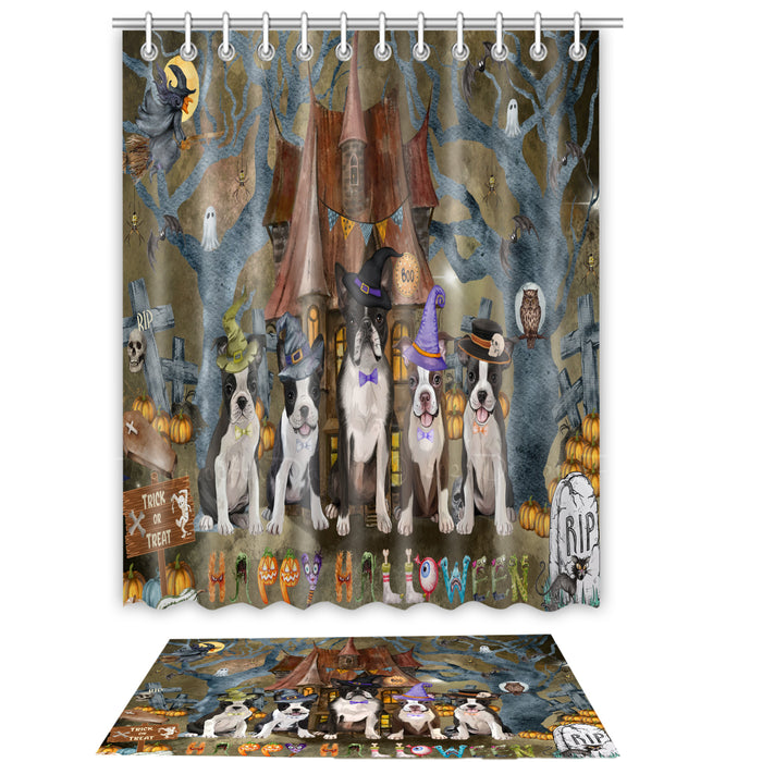 Boston Terrier Shower Curtain & Bath Mat Set, Bathroom Decor Curtains with hooks and Rug, Explore a Variety of Designs, Personalized, Custom, Dog Lover's Gifts