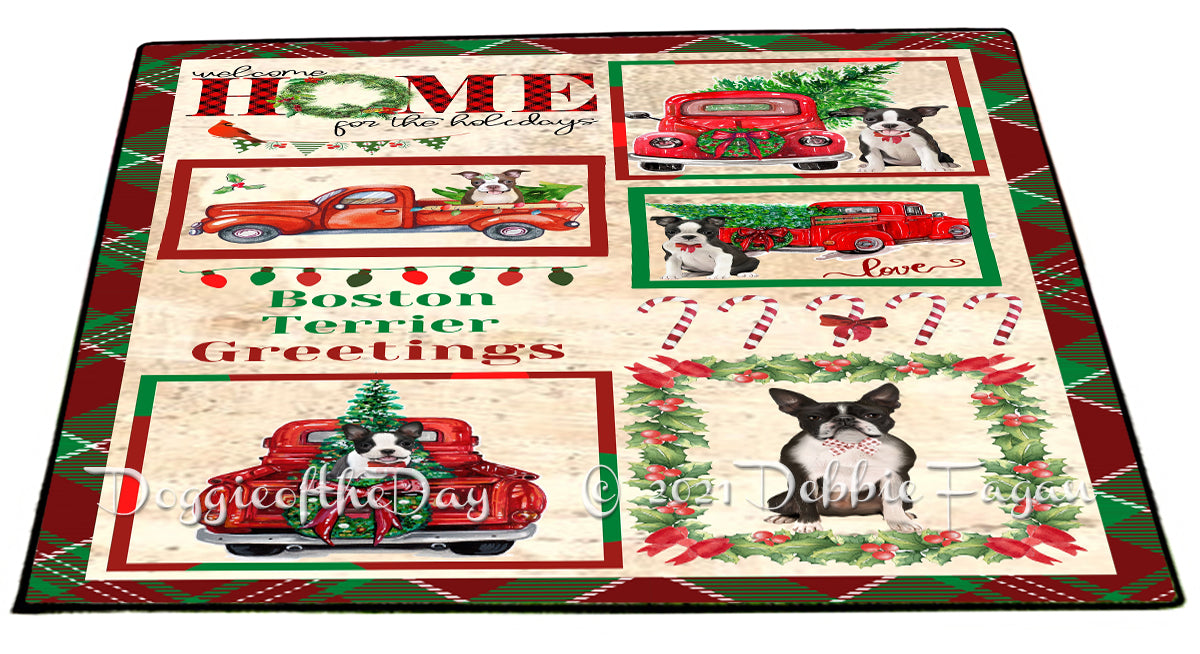 Welcome Home for Christmas Holidays Boston Terrier Dogs Indoor/Outdoor Welcome Floormat - Premium Quality Washable Anti-Slip Doormat Rug FLMS57712