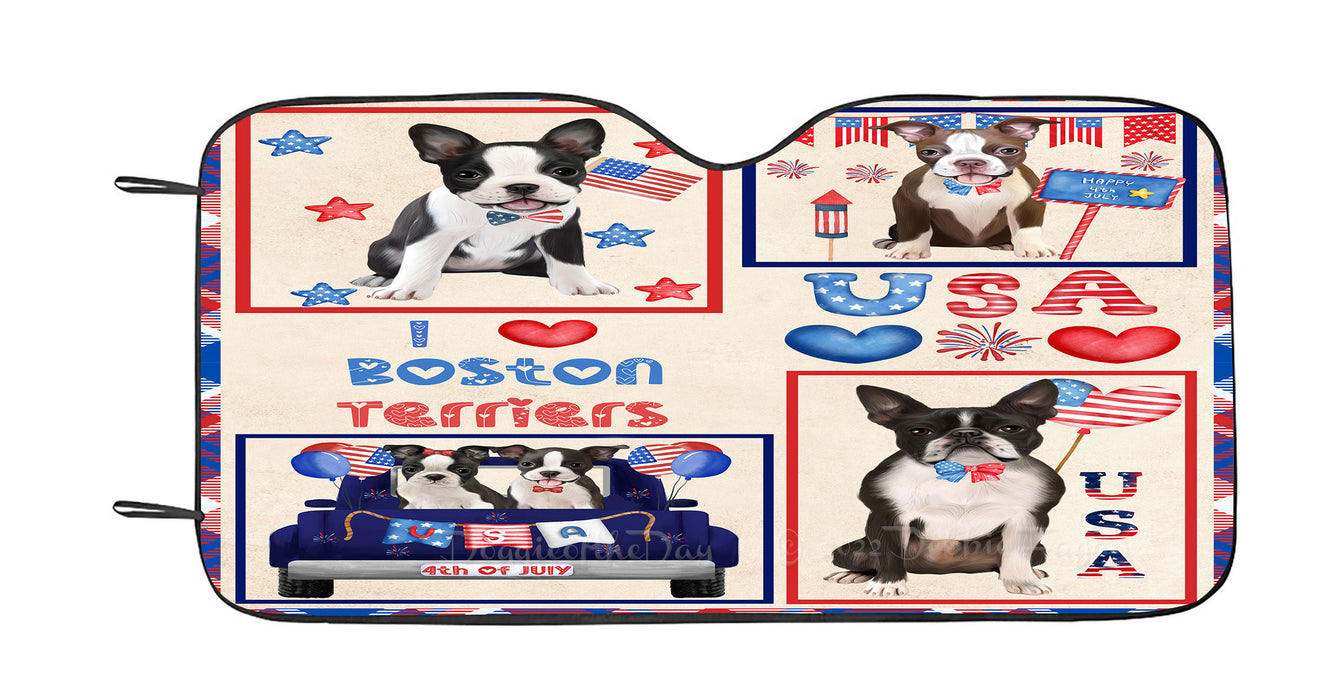 4th of July Independence Day I Love USA Boston Terrier Dogs Car Sun Shade Cover Curtain