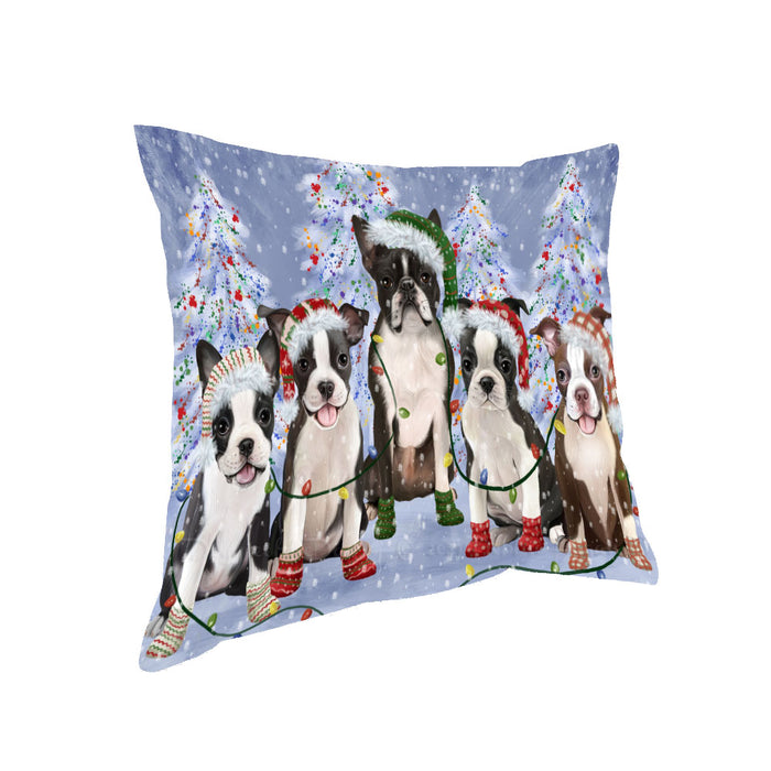 Christmas Lights and Boston Terrier Dogs Pillow with Top Quality High-Resolution Images - Ultra Soft Pet Pillows for Sleeping - Reversible & Comfort - Ideal Gift for Dog Lover - Cushion for Sofa Couch Bed - 100% Polyester