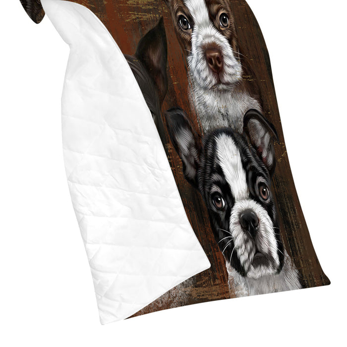 Rustic Boston Terrier Dogs Quilt