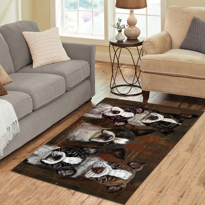 Rustic Boston Terrier Dogs Area Rug
