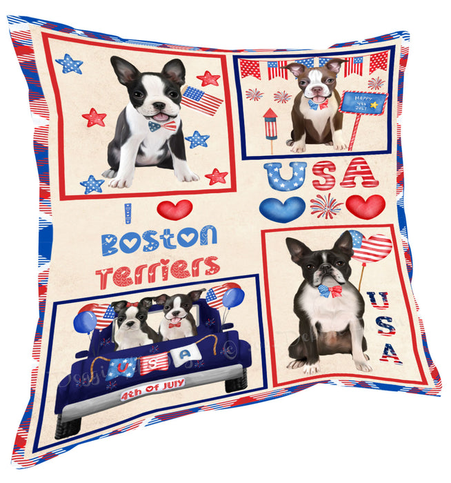 4th of July Independence Day I Love USA Boston Terrier Dogs Pillow with Top Quality High-Resolution Images - Ultra Soft Pet Pillows for Sleeping - Reversible & Comfort - Ideal Gift for Dog Lover - Cushion for Sofa Couch Bed - 100% Polyester