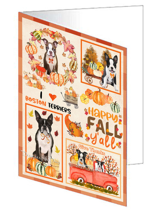 Happy Fall Y'all Pumpkin Boston Terrier Dogs Handmade Artwork Assorted Pets Greeting Cards and Note Cards with Envelopes for All Occasions and Holiday Seasons GCD76946