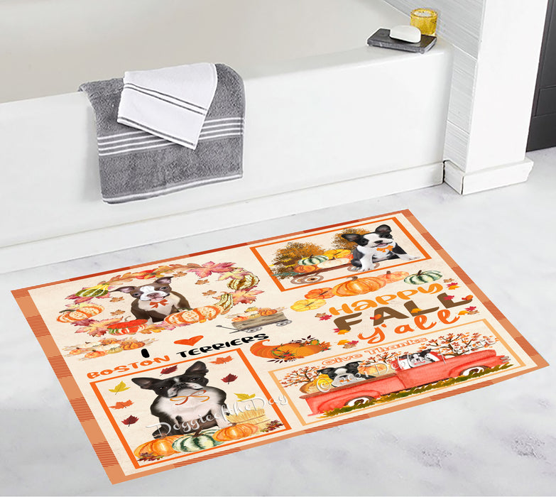 Happy Fall Y'all Pumpkin Boston Terrier Dogs Bathroom Rugs with Non Slip Soft Bath Mat for Tub BRUG55132