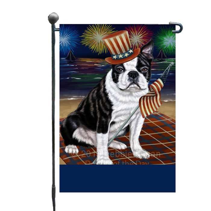 Personalized 4th of July Firework Boston Terrier Dog Custom Garden Flags GFLG-DOTD-A57813