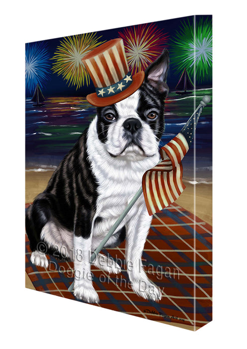 4th of July Independence Day Firework Bosten Terrier Dog Canvas Wall Art CVS53652