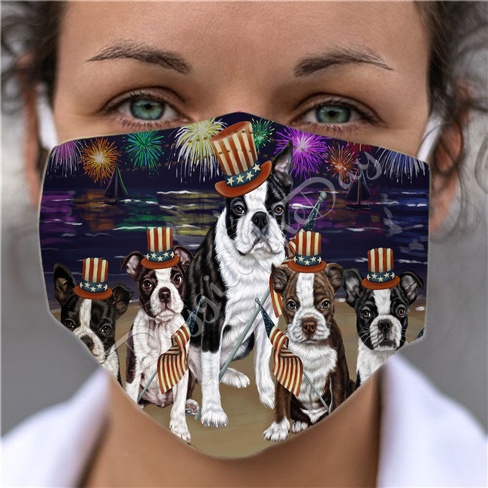 4th of July Independence Day Boston Terrier Dogs Face Mask FM49385