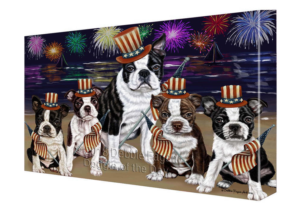 4th of July Independence Day Firework Bosten Terriers Dog Canvas Wall Art CVS53661