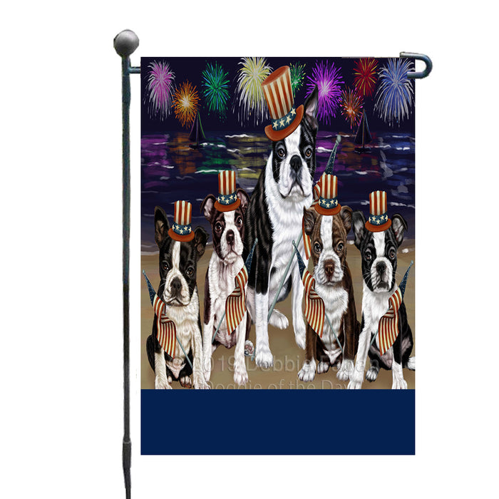 Personalized 4th of July Firework Boston Terrier Dogs Custom Garden Flags GFLG-DOTD-A57814