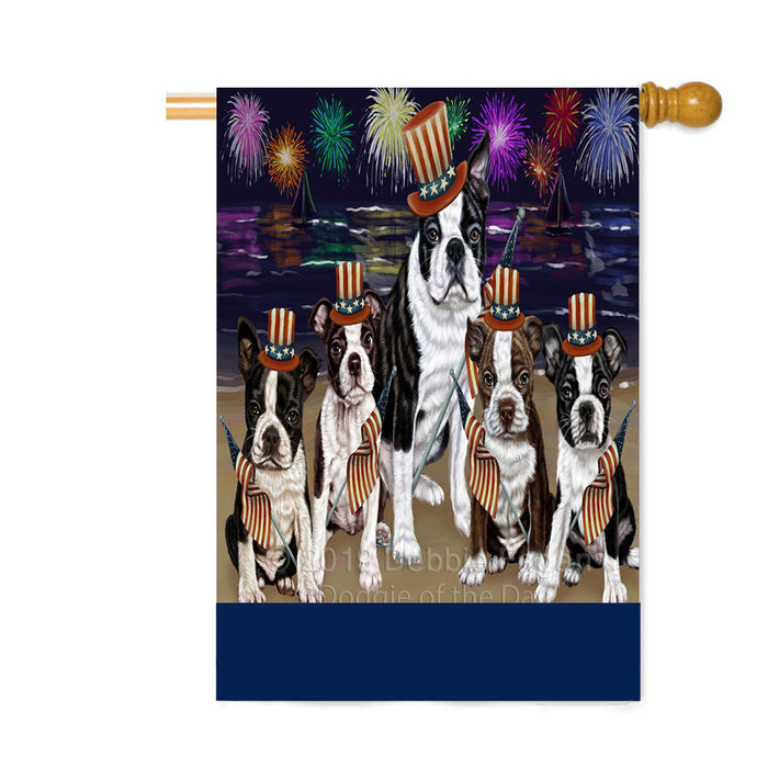 Personalized 4th of July Firework Boston Terrier Dogs Custom House Flag FLG-DOTD-A57870