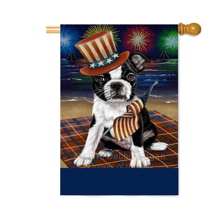 Personalized 4th of July Firework Boston Terrier Dog Custom House Flag FLG-DOTD-A57871