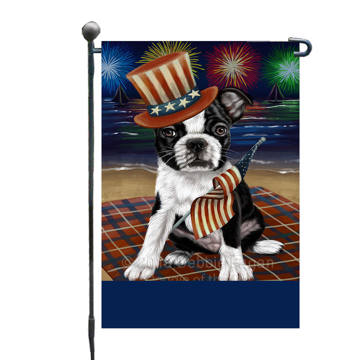 Personalized 4th of July Firework Boston Terrier Dog Custom Garden Flags GFLG-DOTD-A57815