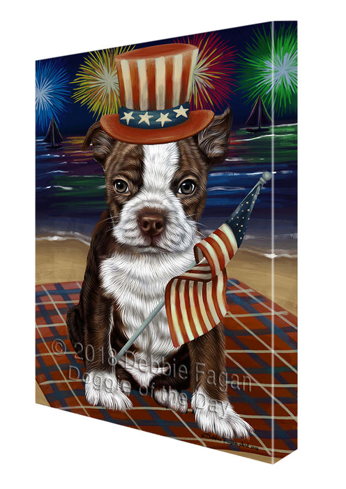 4th of July Independence Day Firework Bosten Terrier Dog Canvas Wall Art CVS53679
