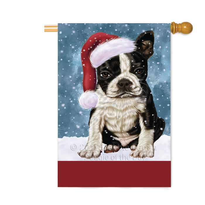 Personalized Let It Snow Happy Holidays Boston Terrier Dog Custom House Flag FLG-DOTD-A62335