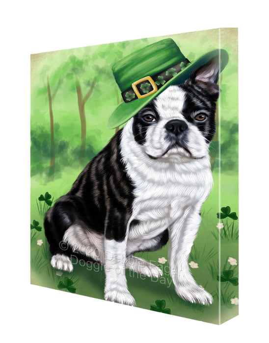 St. Patrick's Day Boston Terrier Dog Canvas Wall Art - Premium Quality Ready to Hang Room Decor Wall Art Canvas - Unique Animal Printed Digital Painting for Decoration CVS714