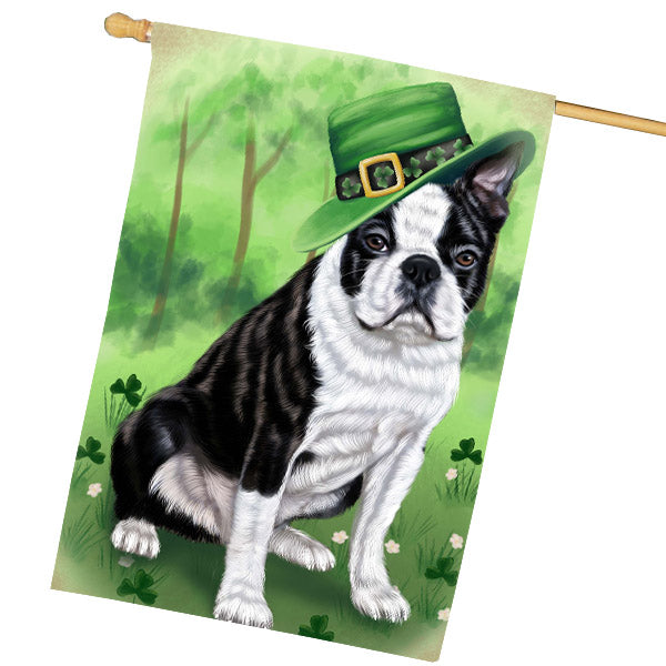 St. Patrick's Day Boston Terrier Dog House Flag Outdoor Decorative Double Sided Pet Portrait Weather Resistant Premium Quality Animal Printed Home Decorative Flags 100% Polyester FLG69712