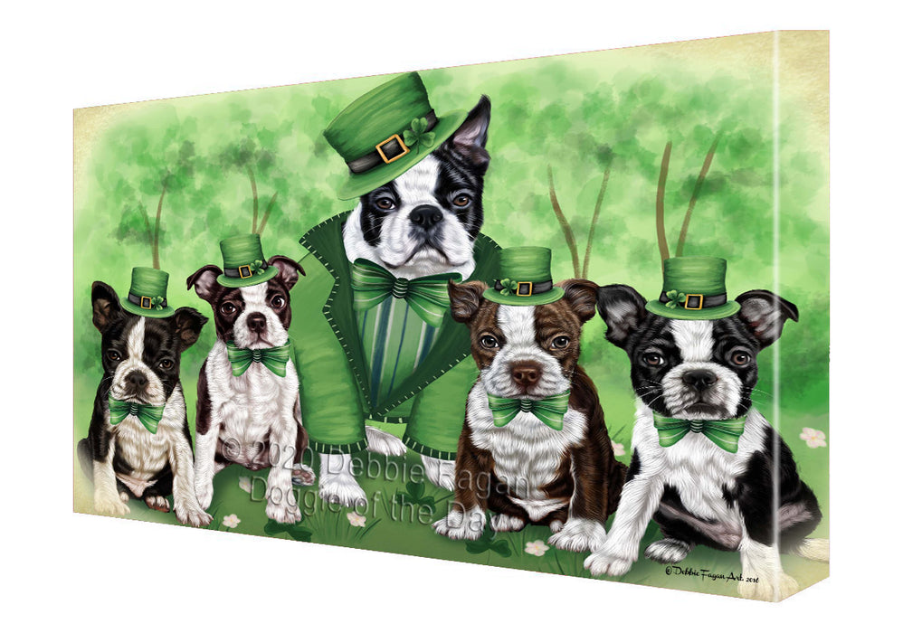 St. Patrick's Day Family Boston Terrier Dogs Canvas Wall Art - Premium Quality Ready to Hang Room Decor Wall Art Canvas - Unique Animal Printed Digital Painting for Decoration