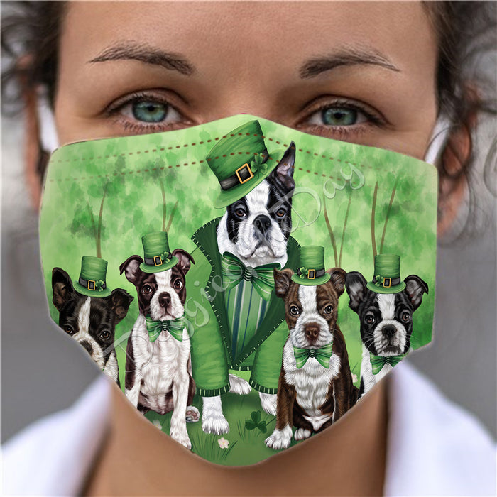 St. Patricks Day Irish Boston Terrier Dogs Face Mask FM50132