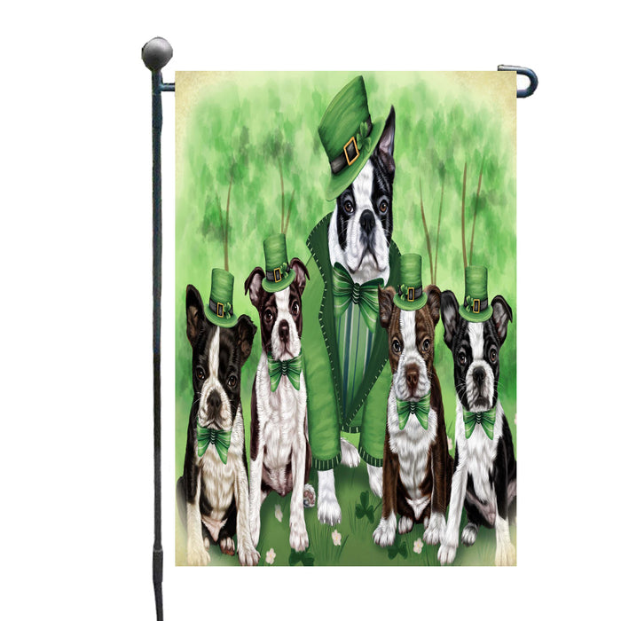 St. Patrick's Day Family Boston Terrier Dogs Garden Flags Outdoor Decor for Homes and Gardens Double Sided Garden Yard Spring Decorative Vertical Home Flags Garden Porch Lawn Flag for Decorations