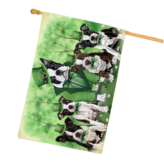 St. Patrick's Day Family Boston Terrier Dogs House Flag Outdoor Decorative Double Sided Pet Portrait Weather Resistant Premium Quality Animal Printed Home Decorative Flags 100% Polyester