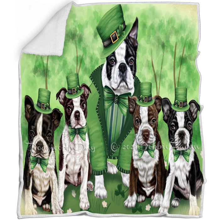 St. Patricks Day Irish Portrait Boston Terrier Dogs Blanket BLNKT142324