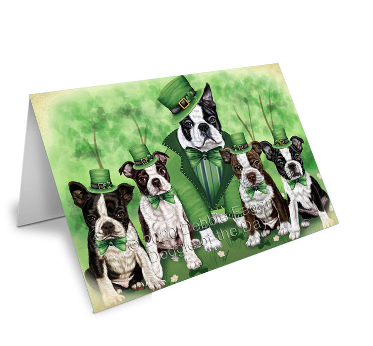 St. Patrick's Day Family Boston Terrier Dogs Handmade Artwork Assorted Pets Greeting Cards and Note Cards with Envelopes for All Occasions and Holiday Seasons