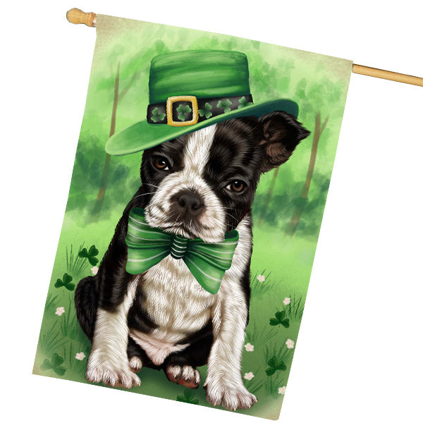 St. Patrick's Day Boston Terrier Dog House Flag Outdoor Decorative Double Sided Pet Portrait Weather Resistant Premium Quality Animal Printed Home Decorative Flags 100% Polyester FLG69713