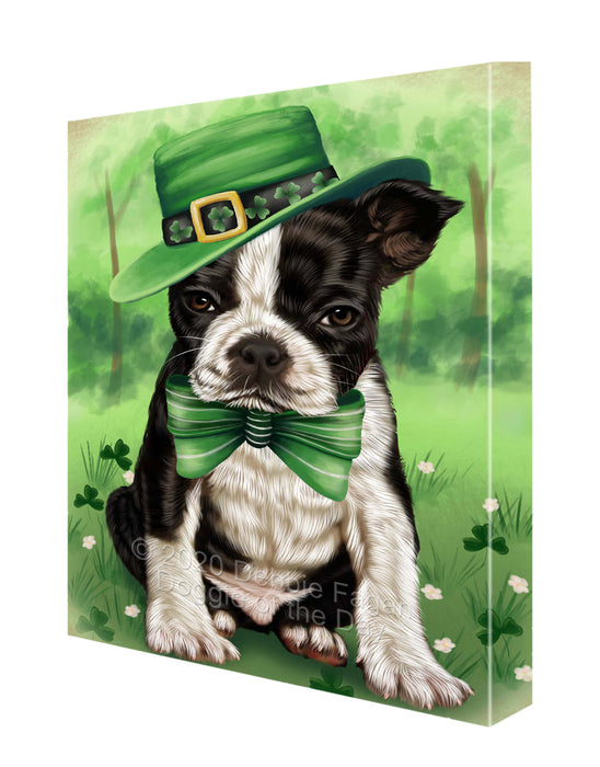 St. Patrick's Day Boston Terrier Dog Canvas Wall Art - Premium Quality Ready to Hang Room Decor Wall Art Canvas - Unique Animal Printed Digital Painting for Decoration CVS715
