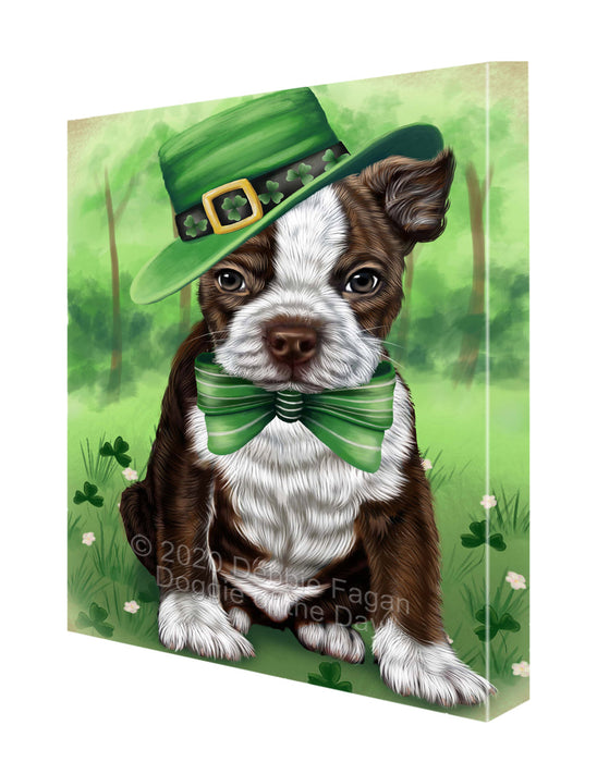 St. Patrick's Day Boston Terrier Dog Canvas Wall Art - Premium Quality Ready to Hang Room Decor Wall Art Canvas - Unique Animal Printed Digital Painting for Decoration CVS716
