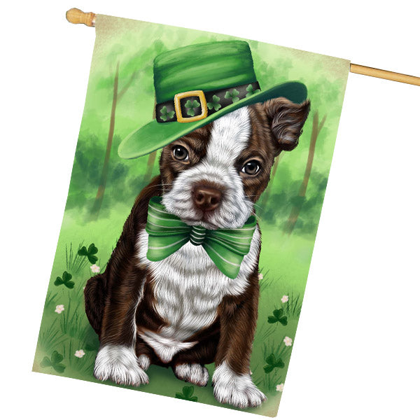 St. Patrick's Day Boston Terrier Dog House Flag Outdoor Decorative Double Sided Pet Portrait Weather Resistant Premium Quality Animal Printed Home Decorative Flags 100% Polyester FLG69714